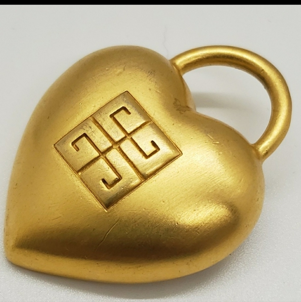Vintage Givenchy Signed Heart Logo Large Brooch